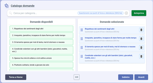 Seleziona le domande per il tuo questionario
